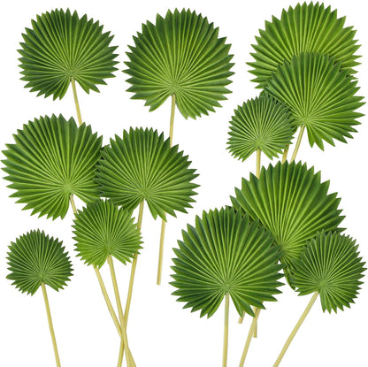 12 PCS Artificial PU Foam Palm Leaves Tropical Fake Greenery for Wedding Bouquet Party Decor Boho Home Centerpieces DIY Floral Arrangements