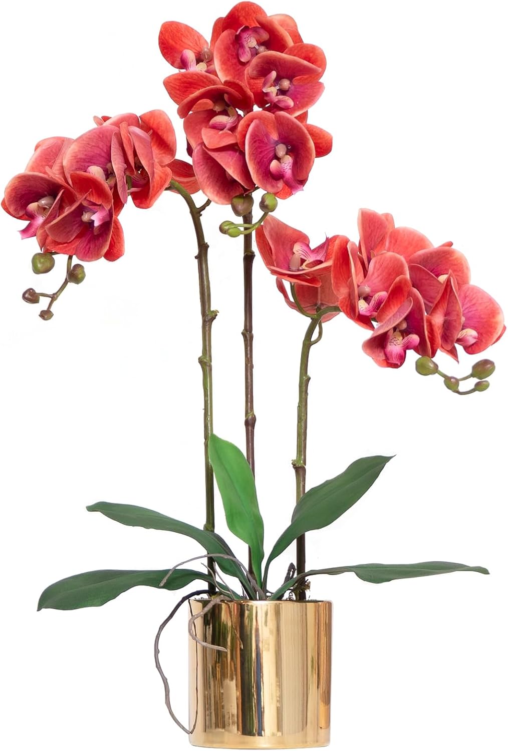 Artificial Orchid Flowers Real Touch Faux Flower in Vase Centerpiece Decor | Fake Silk Phalaenopsis Orchids, Realistic Petals&Leaves, Potted Plants for Home Office Hotel Room Restaurant Desktop(3 Stems)