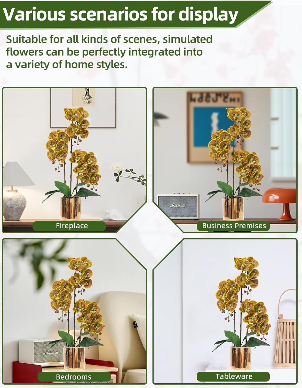 Artificial Orchid Flowers Real Touch Faux Flower in Vase Centerpiece Decor | Fake Silk Phalaenopsis Orchids, Realistic Petals&Leaves, Potted Plants for Home Office Hotel Room Restaurant Desktop(3 Stems)