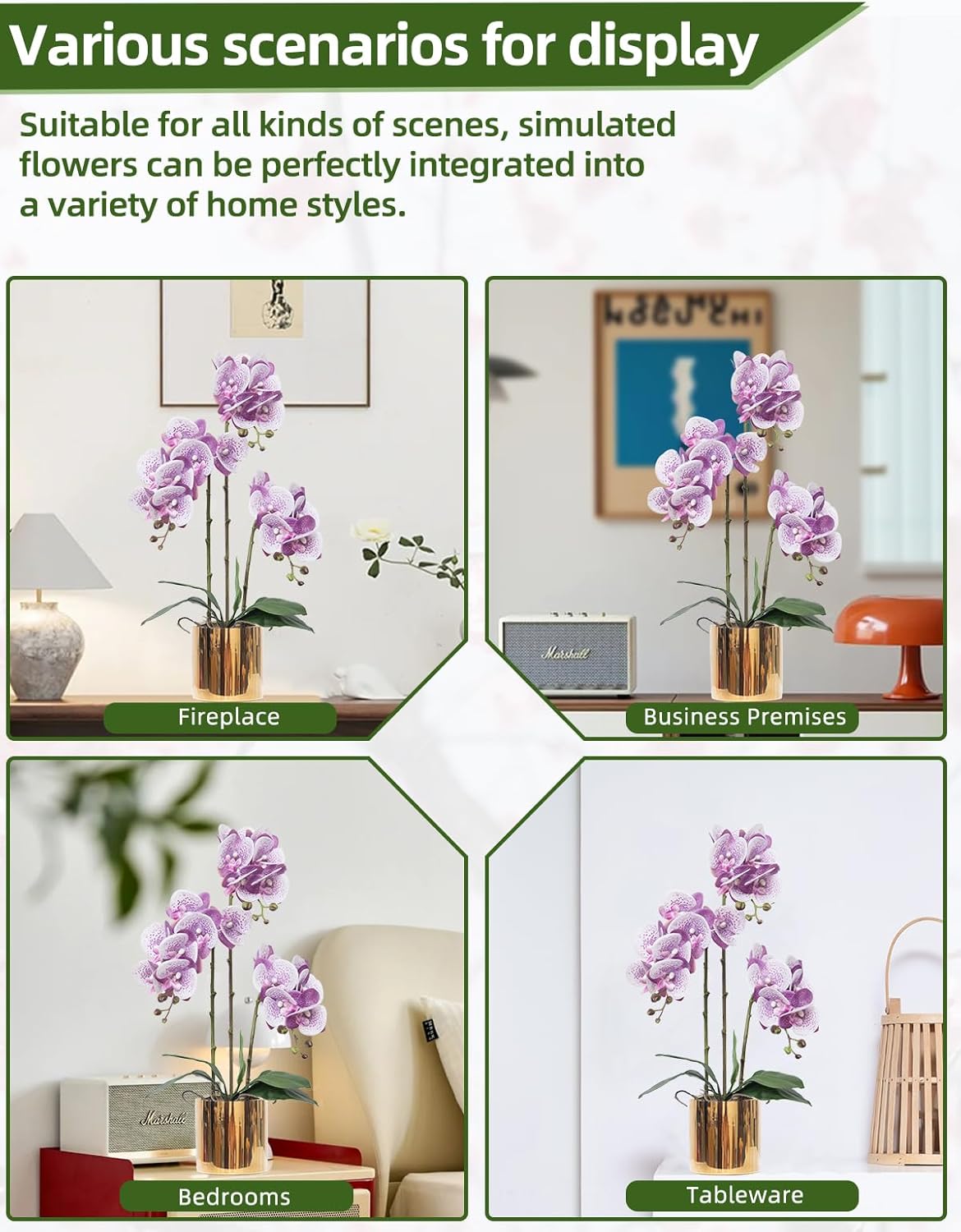 Artificial Orchid Flowers Real Touch Faux Flower in Vase Centerpiece Decor | Fake Silk Phalaenopsis Orchids, Realistic Petals&Leaves, Potted Plants for Home Office Hotel Room Restaurant Desktop(3 Stems)
