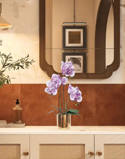 Artificial Orchid Flowers Real Touch Faux Flower in Vase Centerpiece Decor | Fake Silk Phalaenopsis Orchids, Realistic Petals&Leaves, Potted Plants for Home Office Hotel Room Restaurant Desktop(3 Stems)