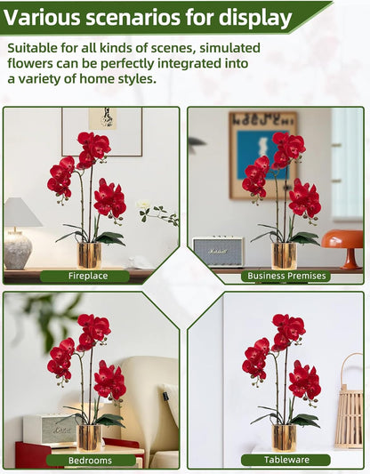 Artificial Orchid Flowers Real Touch Faux Flower in Vase Centerpiece Decor | Fake Silk Phalaenopsis Orchids, Realistic Petals&Leaves, Potted Plants for Home Office Hotel Room Restaurant Desktop(3 Stems)
