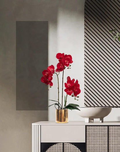 Artificial Orchid Flowers Real Touch Faux Flower in Vase Centerpiece Decor | Fake Silk Phalaenopsis Orchids, Realistic Petals&Leaves, Potted Plants for Home Office Hotel Room Restaurant Desktop(3 Stems)