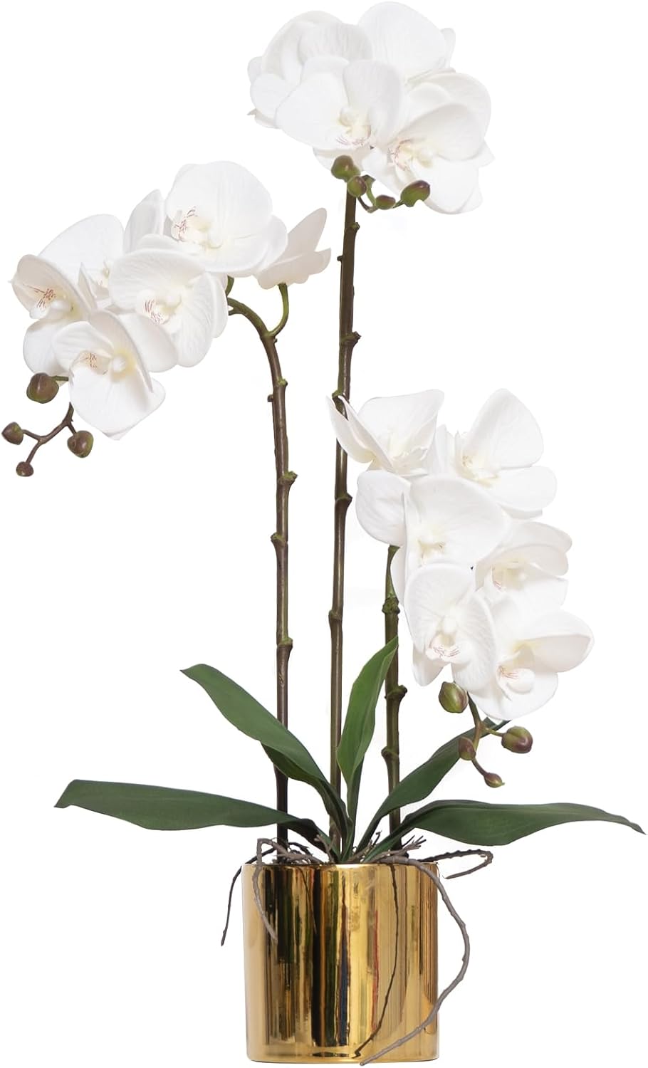 Artificial Orchid Flowers Real Touch Faux Flower in Vase Centerpiece Decor | Fake Silk Phalaenopsis Orchids, Realistic Petals&Leaves, Potted Plants for Home Office Hotel Room Restaurant Desktop(3 Stems)