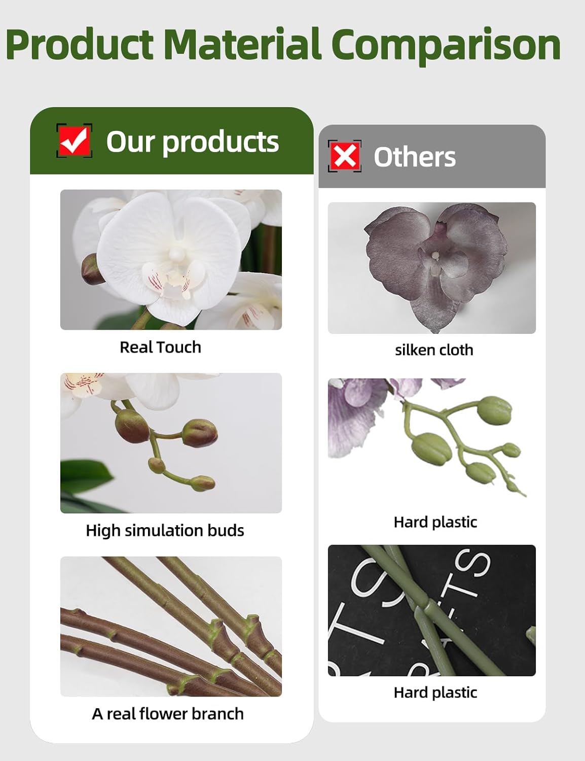 Artificial Orchid Flowers Real Touch Faux Flower in Vase Centerpiece Decor | Fake Silk Phalaenopsis Orchids, Realistic Petals&Leaves, Potted Plants for Home Office Hotel Room Restaurant Desktop(3 Stems)