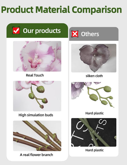 Artificial Orchid Flowers Real Touch Faux Flower in Vase Centerpiece Decor | Fake Silk Phalaenopsis Orchids, Realistic Petals&Leaves, Potted Plants for Home Office Hotel Room Restaurant Desktop(3 Stems)