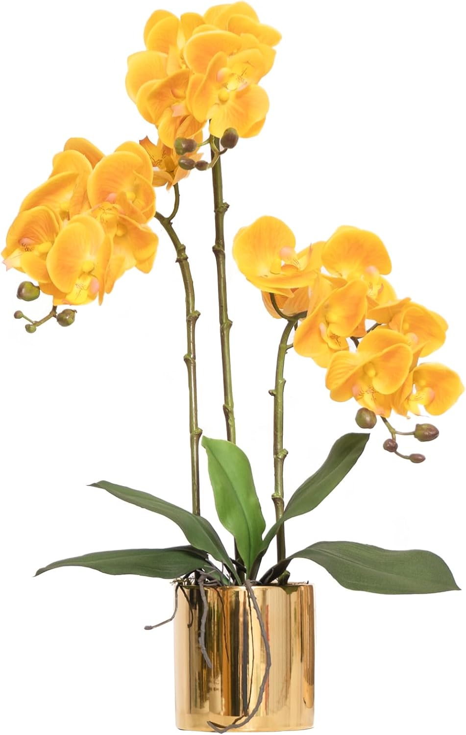 Artificial Orchid Flowers Real Touch Faux Flower in Vase Centerpiece Decor | Fake Silk Phalaenopsis Orchids, Realistic Petals&Leaves, Potted Plants for Home Office Hotel Room Restaurant Desktop(3 Stems)