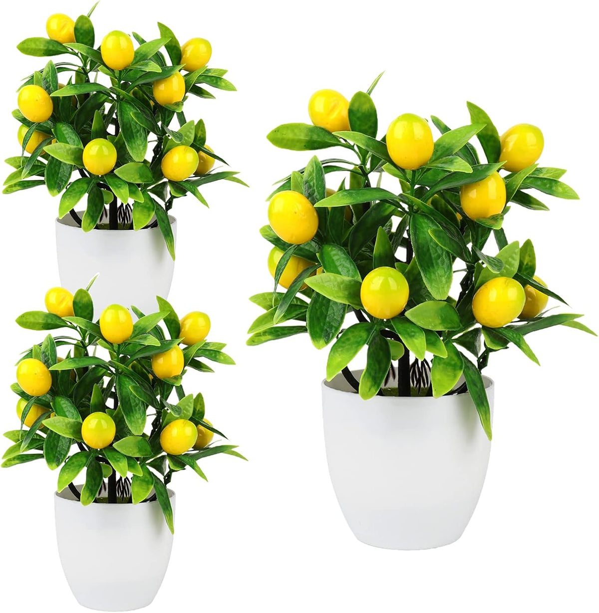 3 Pcs Artificial Lemon Tree, Mini Potted Plants Tree Bonsai Fake Green Pot in Pots for Home Office Decor, 3.78 x 9.45inch