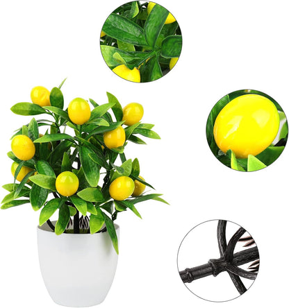 3 Pcs Artificial Lemon Tree, Mini Potted Plants Tree Bonsai Fake Green Pot in Pots for Home Office Decor, 3.78 x 9.45inch