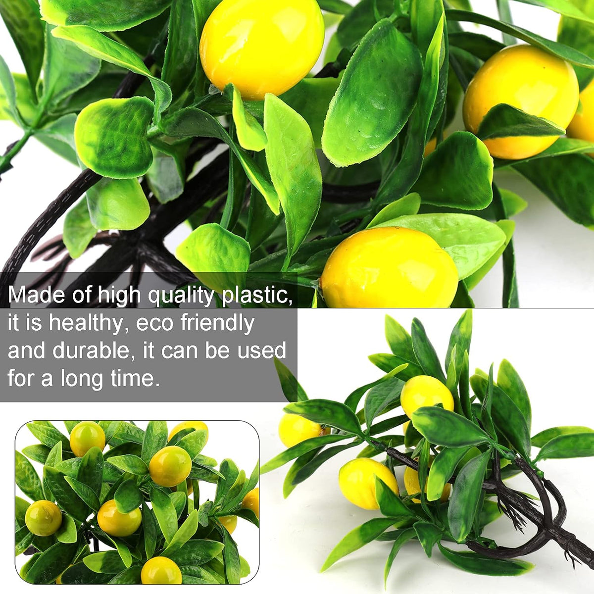 3 Pcs Artificial Lemon Tree, Mini Potted Plants Tree Bonsai Fake Green Pot in Pots for Home Office Decor, 3.78 x 9.45inch