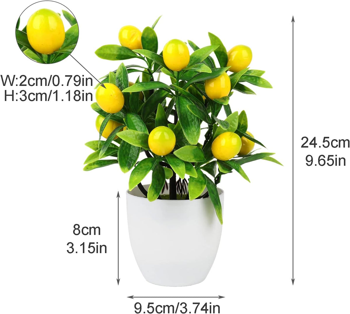3 Pcs Artificial Lemon Tree, Mini Potted Plants Tree Bonsai Fake Green Pot in Pots for Home Office Decor, 3.78 x 9.45inch