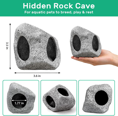 Fish Tank Decor, Aquarium Decor Set Betta Fish Tank Decorations with Artificial Green Plants & Hideaway Rock Cave for Betta Goldfish Turtle Reptile Decoration