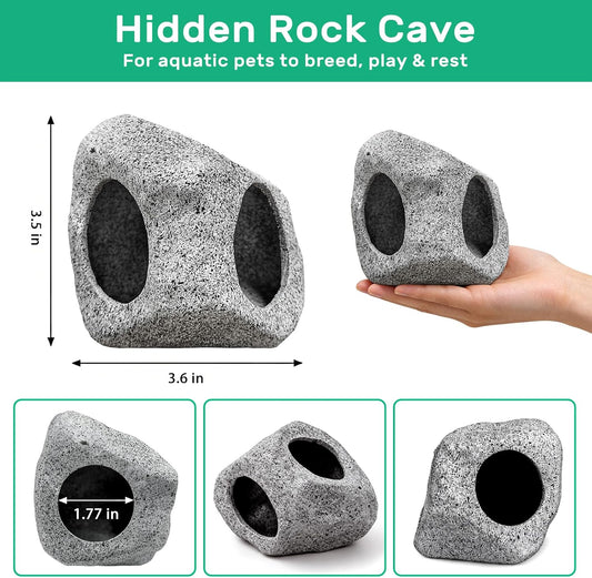 Fish Tank Decor, Aquarium Decor Set Betta Fish Tank Decorations with Artificial Green Plants & Hideaway Rock Cave for Betta Goldfish Turtle Reptile Decoration
