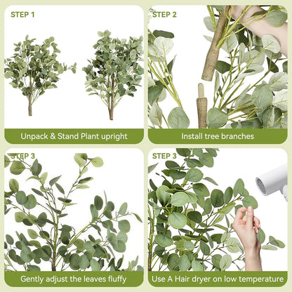 6Ft Faux Eucalyptus Tree Fake Artificial Tree Indoor Outdoor | Tall Faux Floor Plant with Realistic Silk Leaves, Natural Trunk for Home, with Plastic Nursery Pot, Low Maintenance