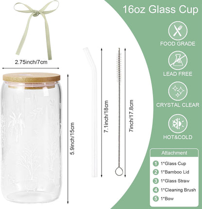 Lemon Glass Cups with Lid and Straw, Cute Lemon Gift for Women | Iced Coffee Tumbler Mug for Birthday Bridal Shower Wedding Summer Party Gift for Women Mom Friends Teen Girls Stuff 16oz