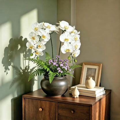 38 Inch Artificial Phalaenopsis Flowers Branches Real Touch (Not Silk) Orchids Flowers for Home Office Wedding Decoration,Pack of 2 (White)