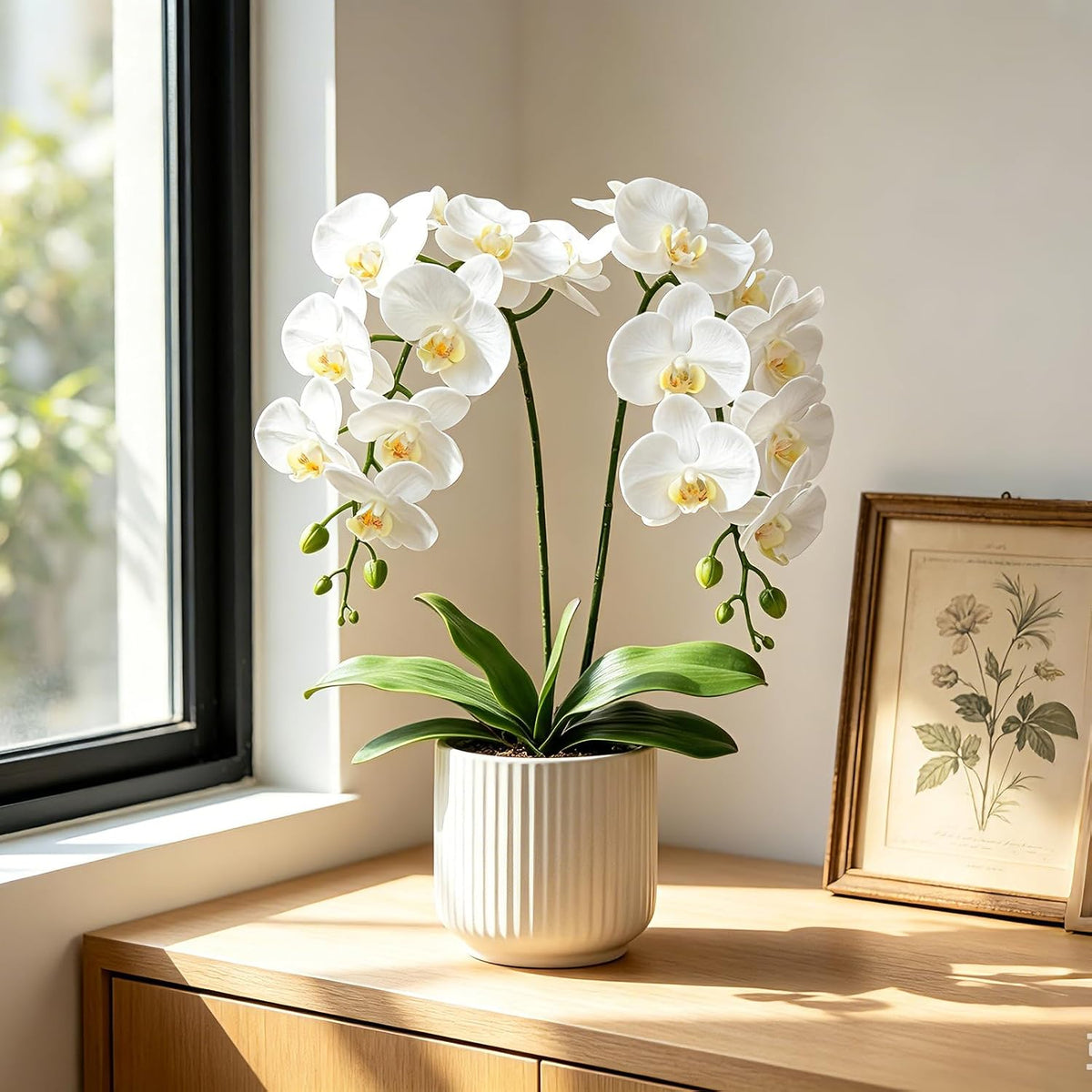 38 Inch Artificial Phalaenopsis Flowers Branches Real Touch (Not Silk) Orchids Flowers for Home Office Wedding Decoration,Pack of 2 (White)