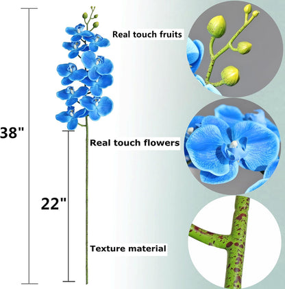 38 Inch Artificial Phalaenopsis Flowers Branches Real Touch (Not Silk) Orchids Flowers for Home Office Wedding Decoration,Pack of 2 (White)