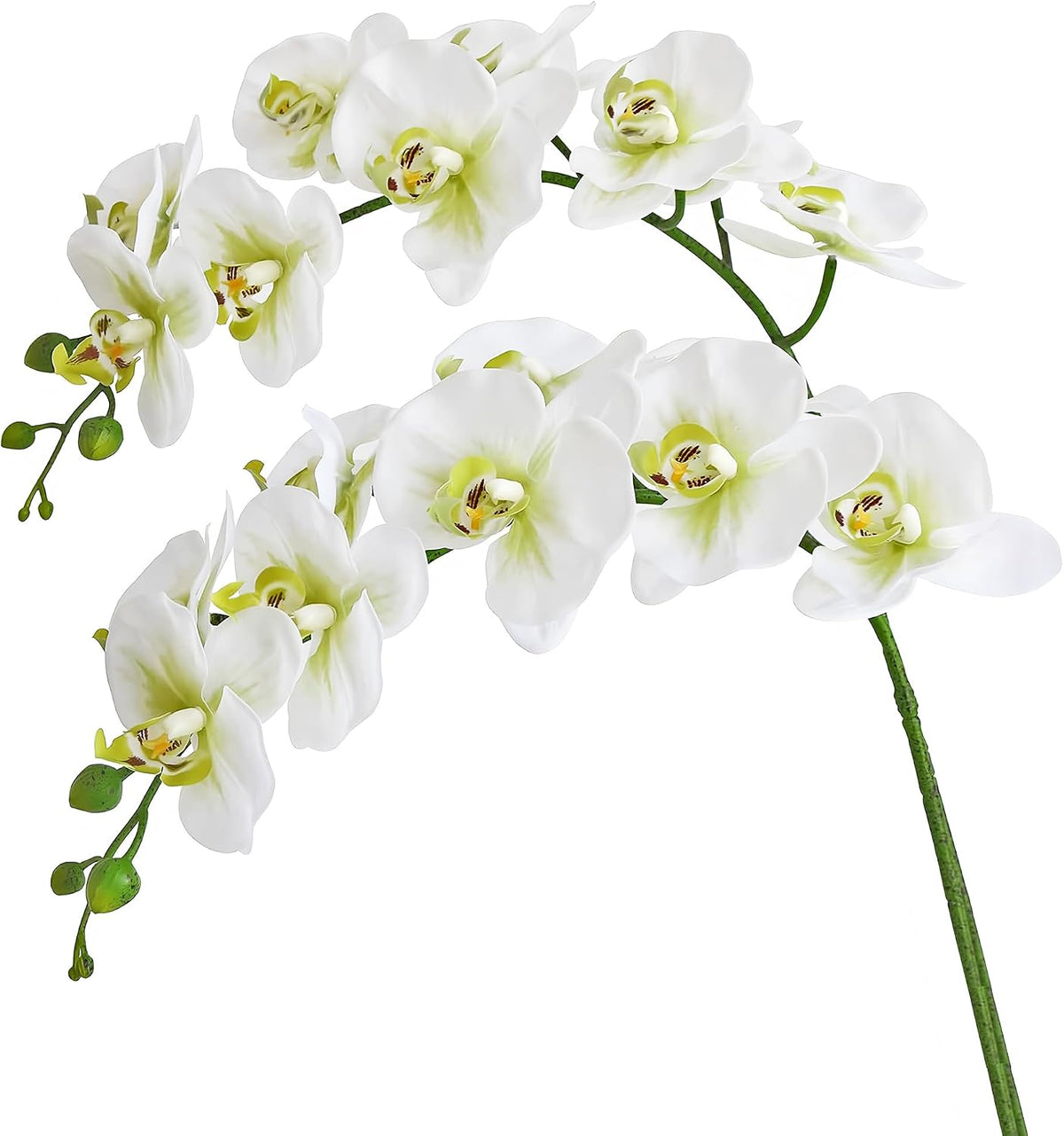 38 Inch Artificial Phalaenopsis Flowers Branches Real Touch (Not Silk) Orchids Flowers for Home Office Wedding Decoration,Pack of 2 (White)