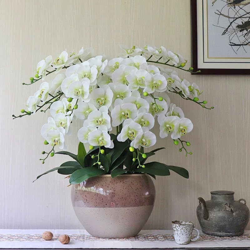 38 Inch Artificial Phalaenopsis Flowers Branches Real Touch (Not Silk) Orchids Flowers for Home Office Wedding Decoration,Pack of 2 (White)