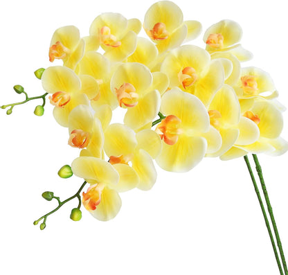 38 Inch Artificial Phalaenopsis Flowers Branches Real Touch (Not Silk) Orchids Flowers for Home Office Wedding Decoration,Pack of 2 (White)