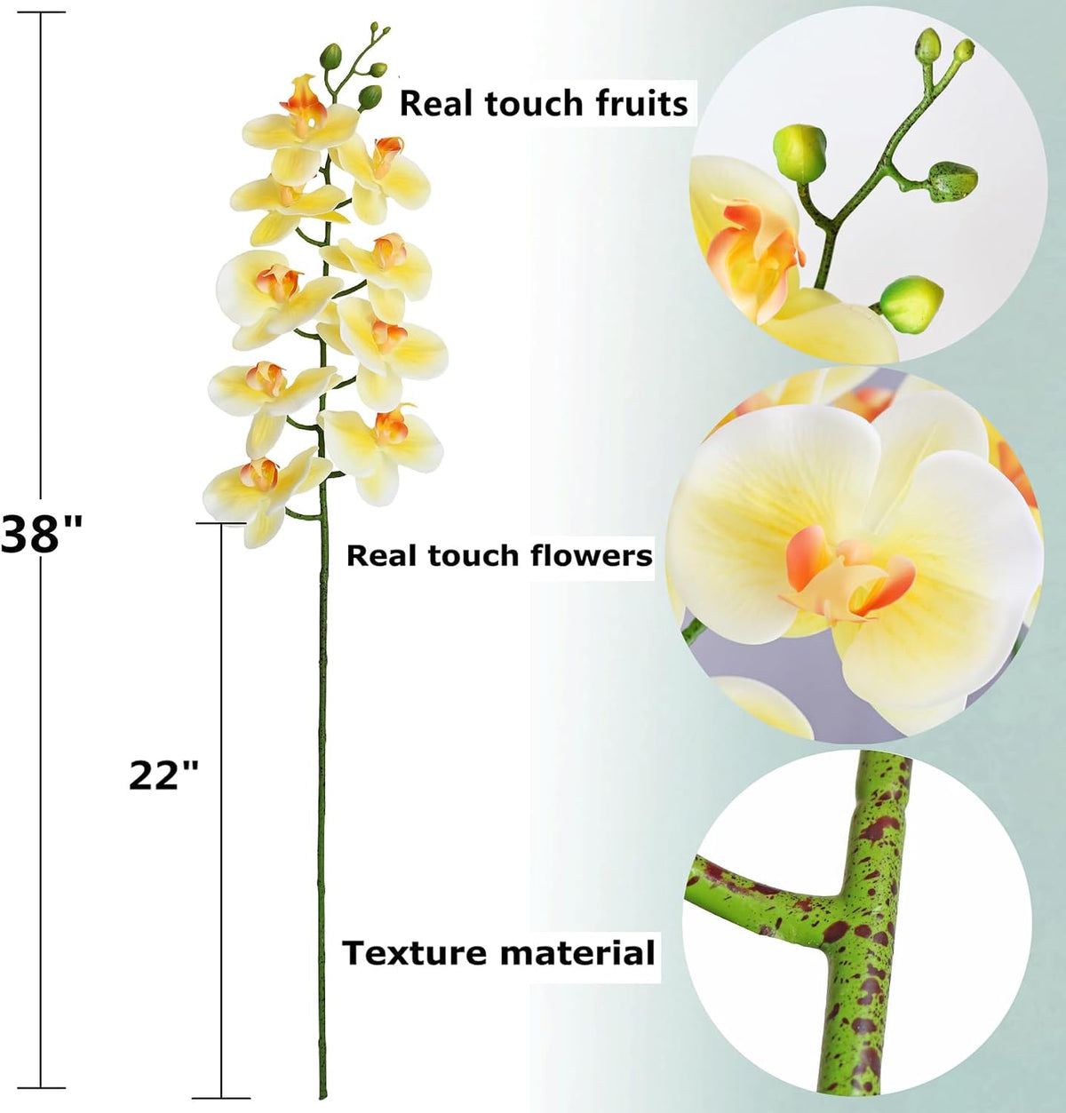 38 Inch Artificial Phalaenopsis Flowers Branches Real Touch (Not Silk) Orchids Flowers for Home Office Wedding Decoration,Pack of 2 (White)