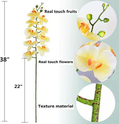 38 Inch Artificial Phalaenopsis Flowers Branches Real Touch (Not Silk) Orchids Flowers for Home Office Wedding Decoration,Pack of 2 (White)