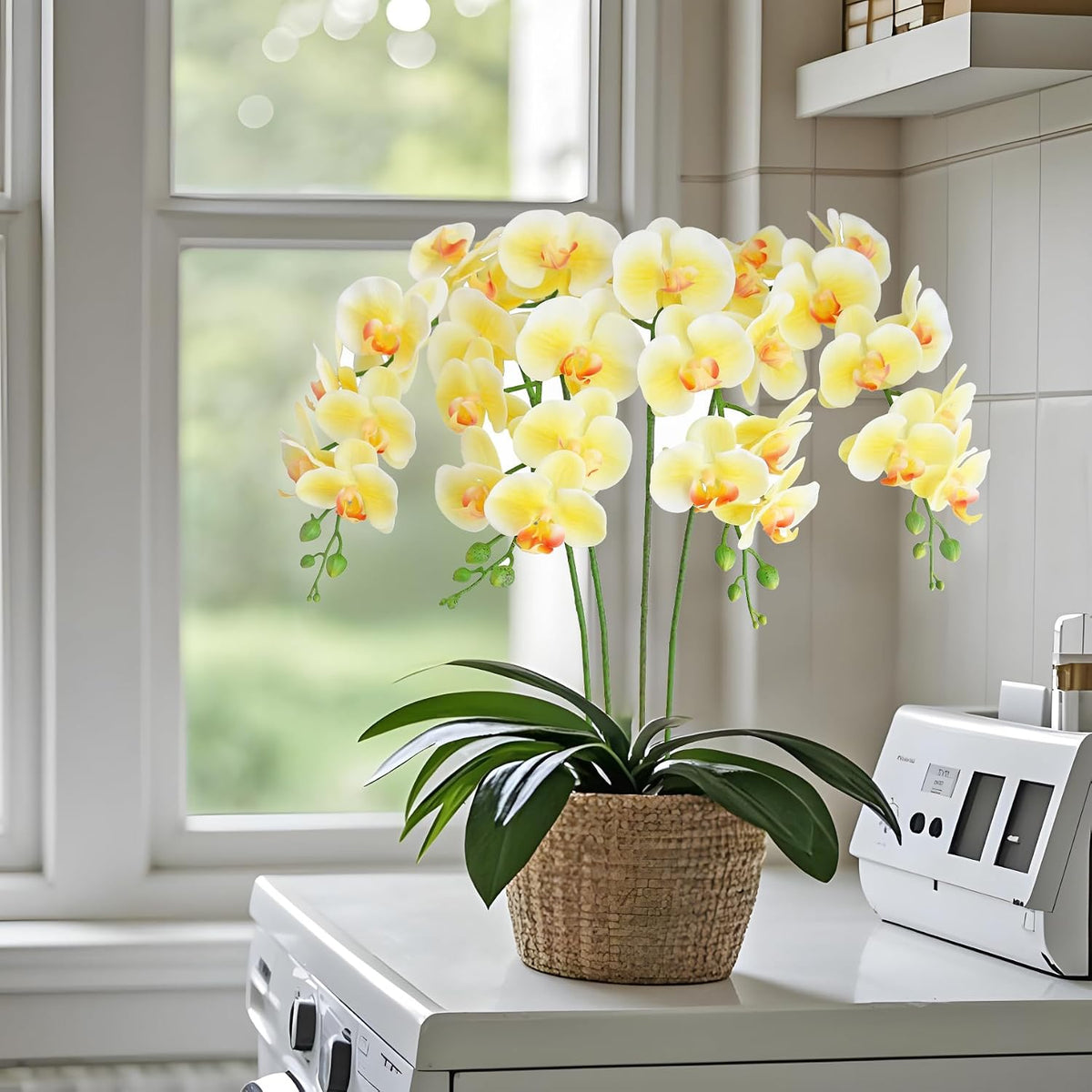 38 Inch Artificial Phalaenopsis Flowers Branches Real Touch (Not Silk) Orchids Flowers for Home Office Wedding Decoration,Pack of 2 (White)