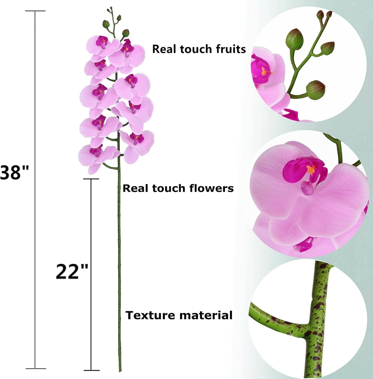 38 Inch Artificial Phalaenopsis Flowers Branches Real Touch (Not Silk) Orchids Flowers for Home Office Wedding Decoration,Pack of 2 (White)