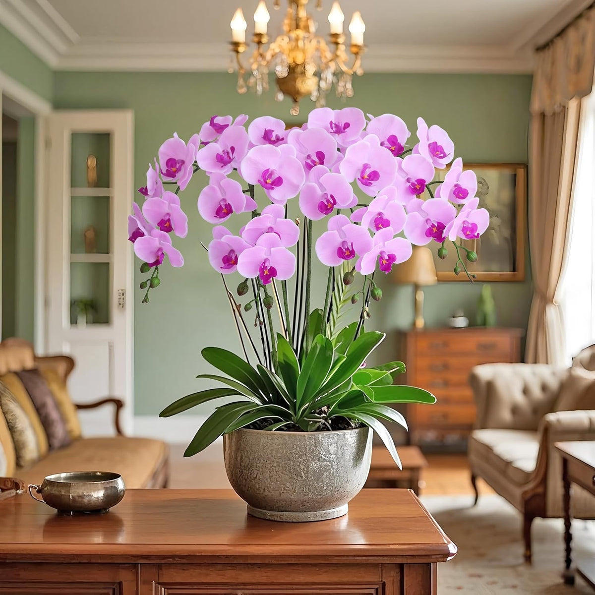 38 Inch Artificial Phalaenopsis Flowers Branches Real Touch (Not Silk) Orchids Flowers for Home Office Wedding Decoration,Pack of 2 (White)