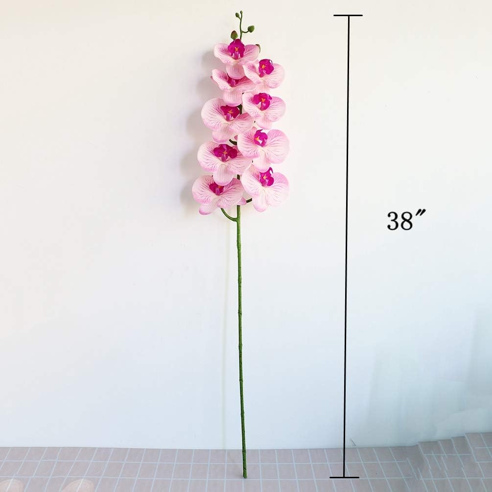 38 Inch Artificial Phalaenopsis Flowers Branches Real Touch (Not Silk) Orchids Flowers for Home Office Wedding Decoration,Pack of 2 (White)