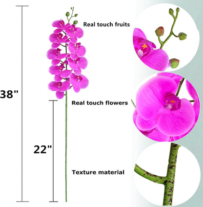 38 Inch Artificial Phalaenopsis Flowers Branches Real Touch (Not Silk) Orchids Flowers for Home Office Wedding Decoration,Pack of 2 (White)