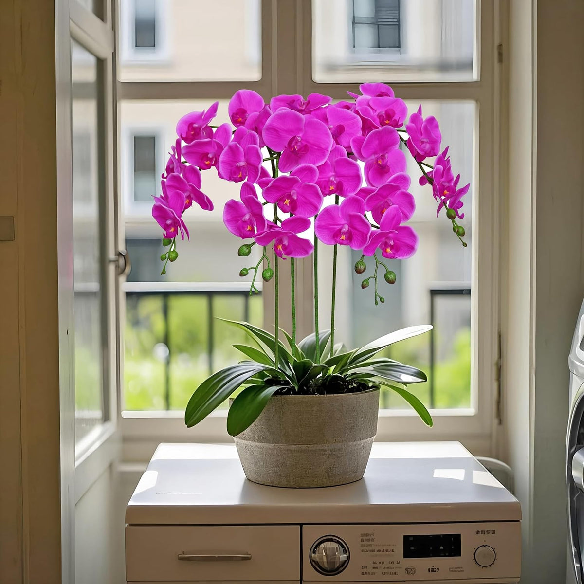 38 Inch Artificial Phalaenopsis Flowers Branches Real Touch (Not Silk) Orchids Flowers for Home Office Wedding Decoration,Pack of 2 (White)