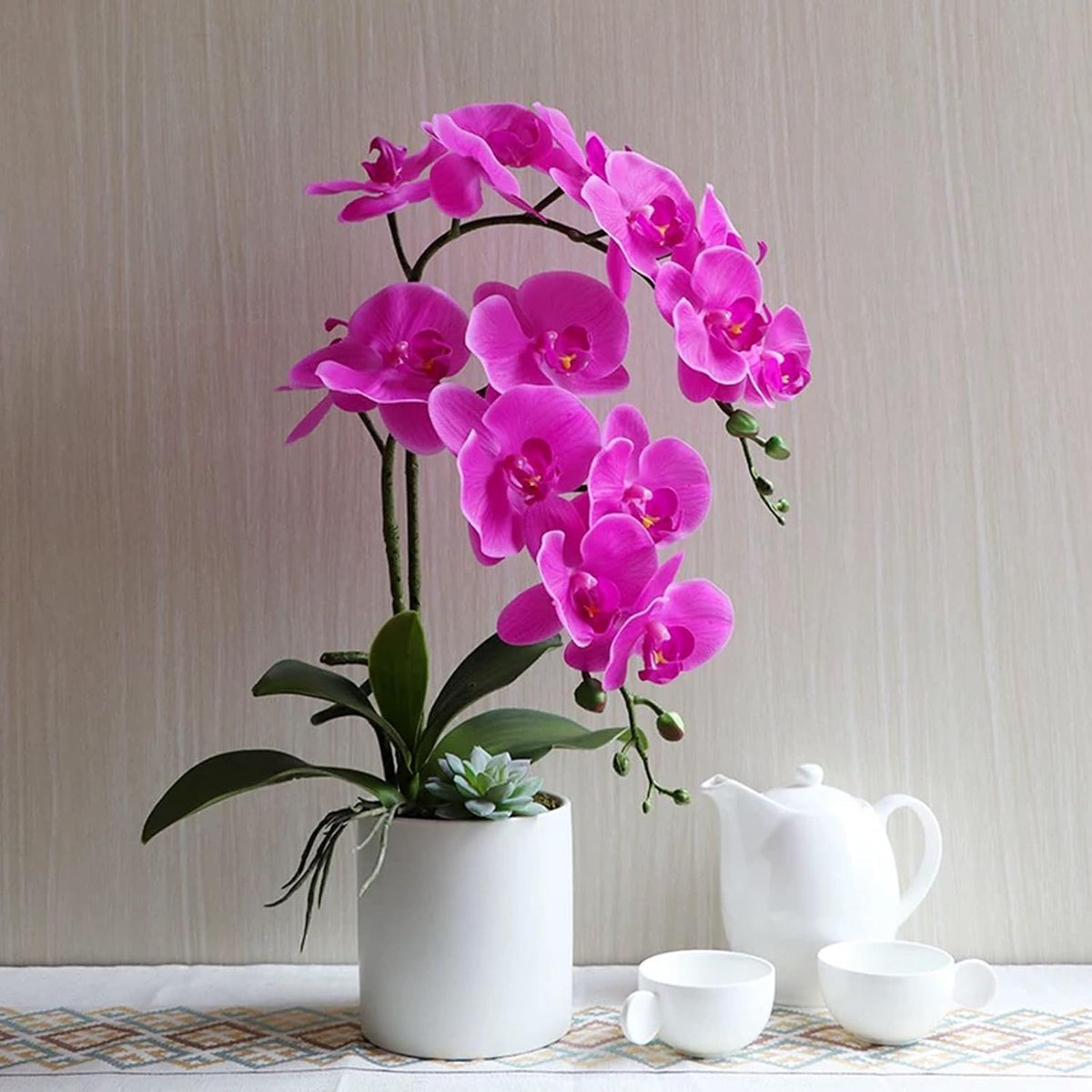 38 Inch Artificial Phalaenopsis Flowers Branches Real Touch (Not Silk) Orchids Flowers for Home Office Wedding Decoration,Pack of 2 (White)