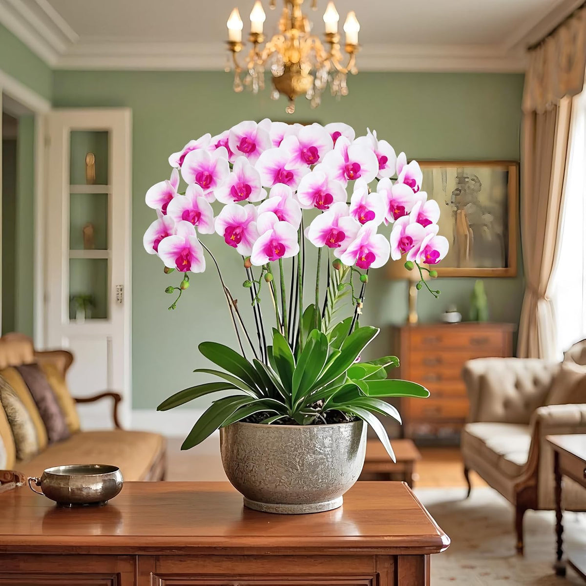 38 Inch Artificial Phalaenopsis Flowers Branches Real Touch (Not Silk) Orchids Flowers for Home Office Wedding Decoration,Pack of 2 (White)