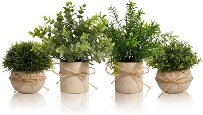 4 Pack Small Potted Eucalyptus Fake Plants for Bathroom Shelf