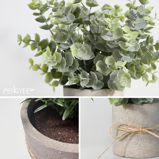 4 Pack Small Potted Eucalyptus Fake Plants for Bathroom Shelf