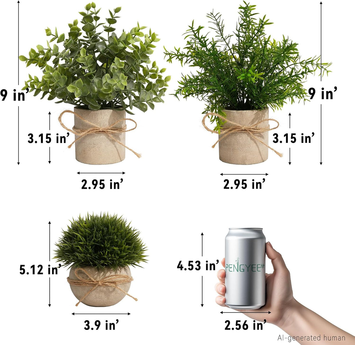 4 Pack Small Potted Eucalyptus Fake Plants for Bathroom Shelf