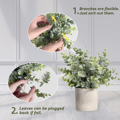 4 Pack Small Potted Eucalyptus Fake Plants for Bathroom Shelf