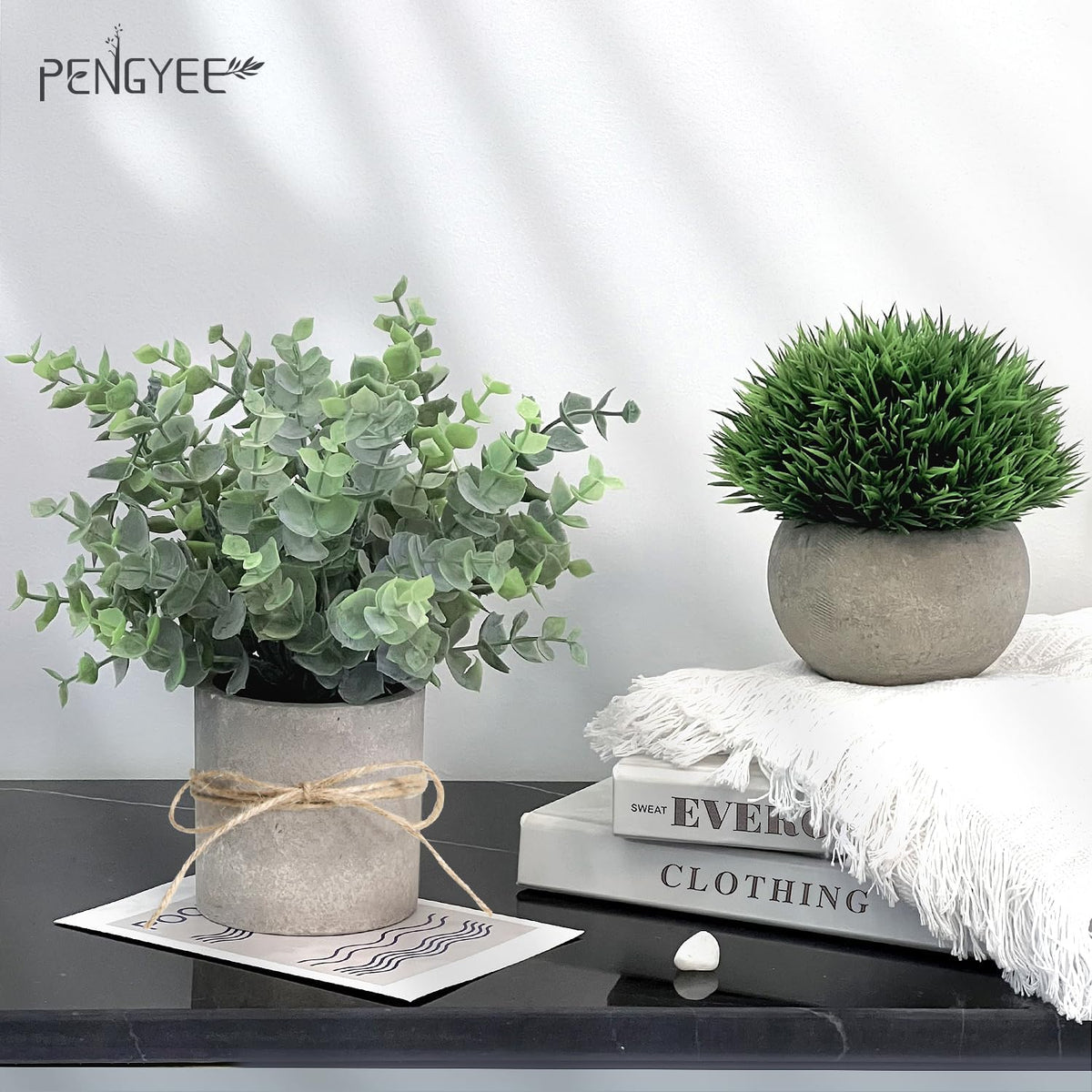 4 Pack Small Potted Eucalyptus Fake Plants for Bathroom Shelf