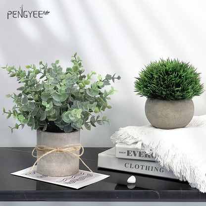 4 Pack Small Potted Eucalyptus Fake Plants for Bathroom Shelf