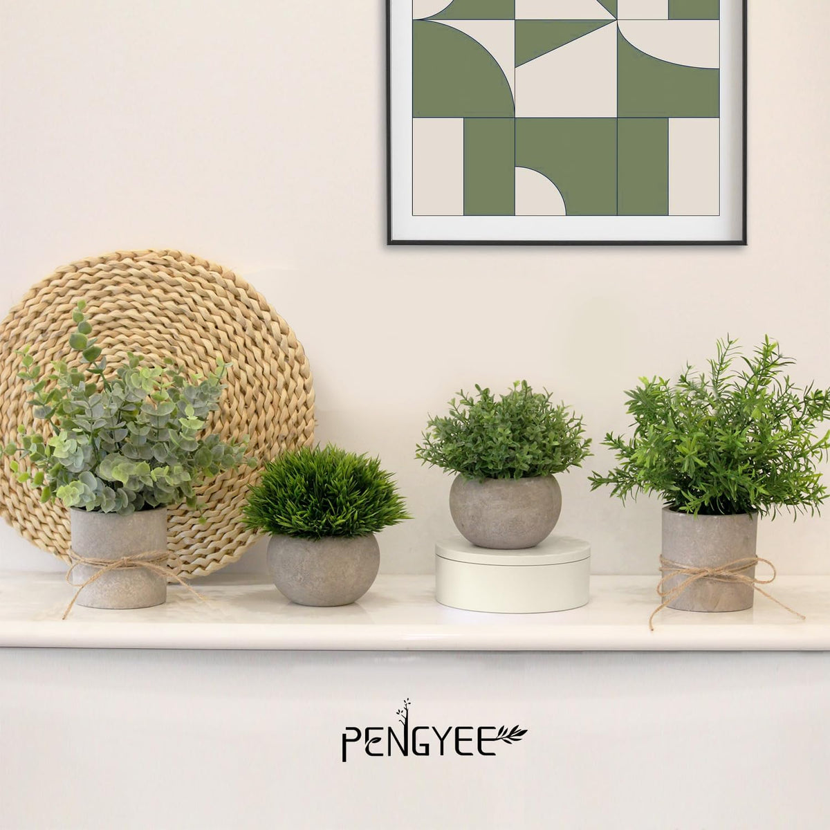 4 Pack Small Potted Eucalyptus Fake Plants for Bathroom Shelf