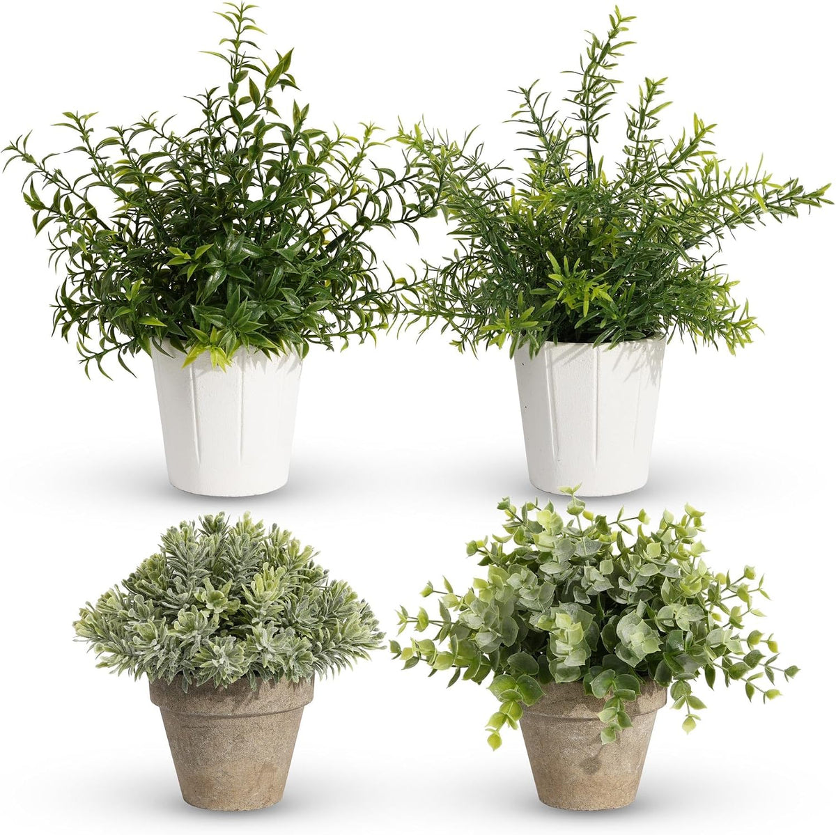 4 Pack Small Potted Eucalyptus Fake Plants for Bathroom Shelf