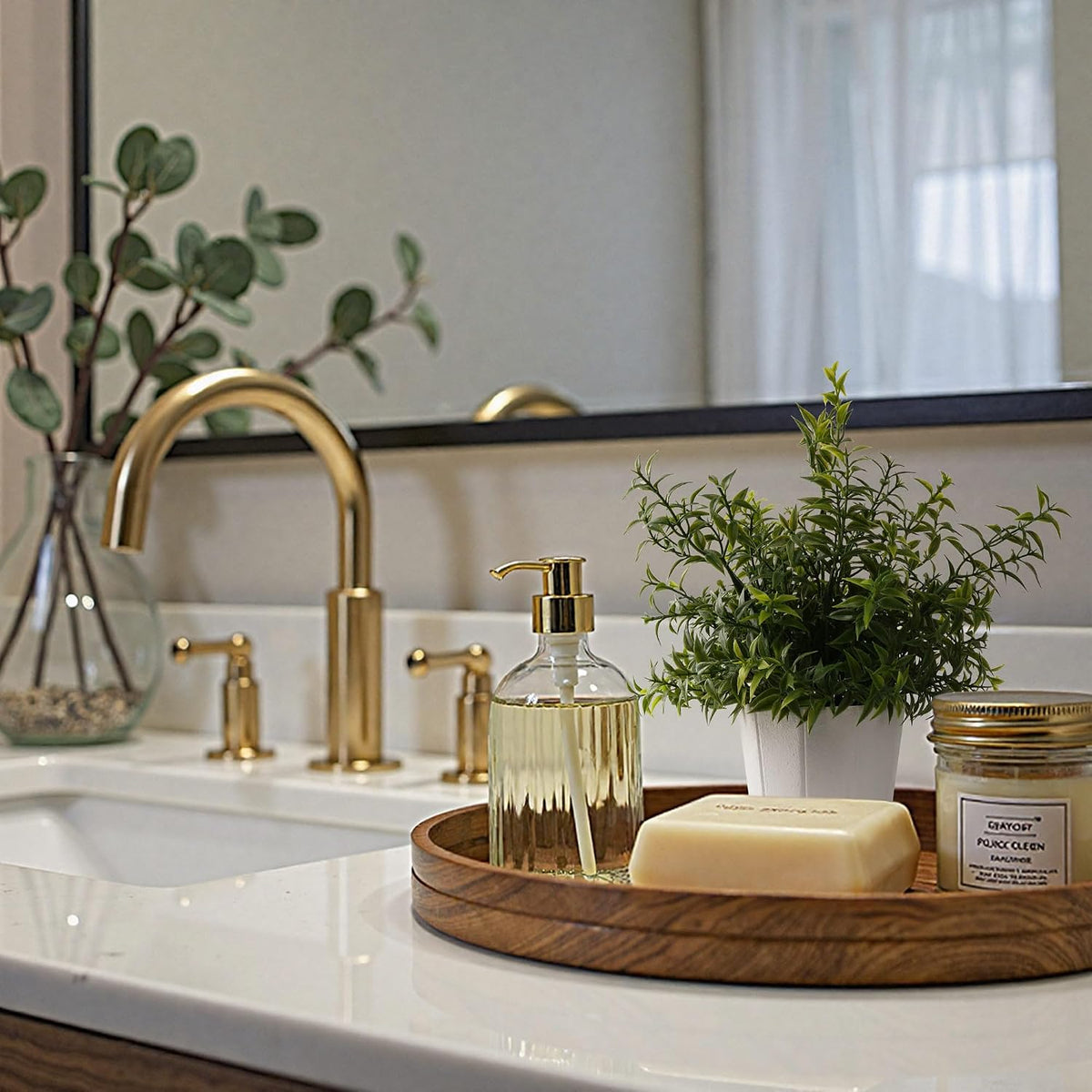 4 Pack Small Potted Eucalyptus Fake Plants for Bathroom Shelf