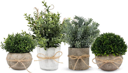 4 Pack Small Potted Eucalyptus Fake Plants for Bathroom Shelf