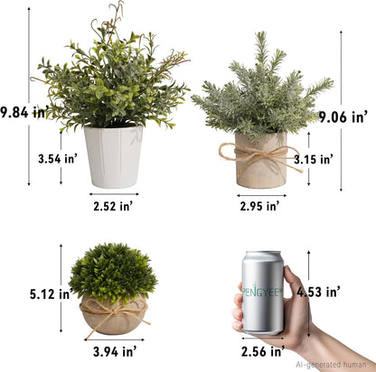 4 Pack Small Potted Eucalyptus Fake Plants for Bathroom Shelf