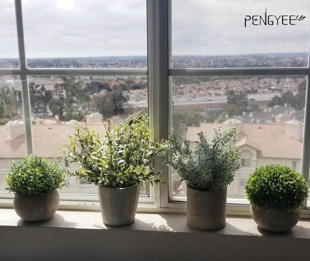 4 Pack Small Potted Eucalyptus Fake Plants for Bathroom Shelf