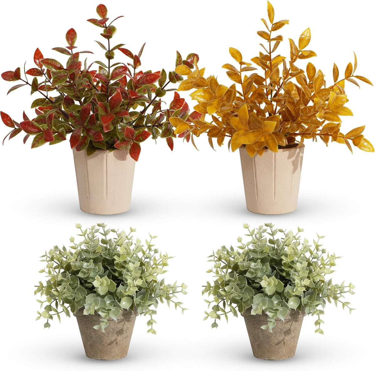 4 Pack Small Potted Eucalyptus Fake Plants for Bathroom Shelf