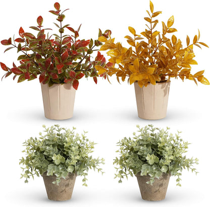 4 Pack Small Potted Eucalyptus Fake Plants for Bathroom Shelf