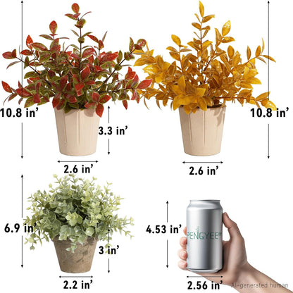 4 Pack Small Potted Eucalyptus Fake Plants for Bathroom Shelf